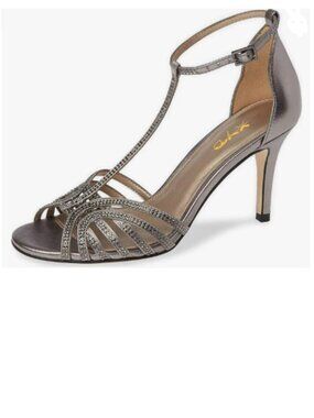 XYD Grey Bridal Open Toe Ballroom Dance Ankle Straps Mid Heels T-Strap Sandals